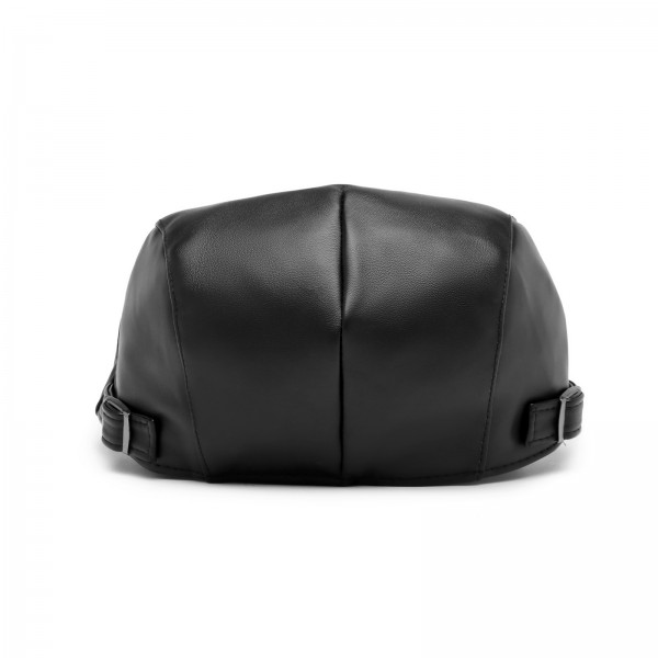 CAP-3 - Men's Newsboy Baker Boy Peaky Blinders Gatsby Leather Look Flat Cap Hat - Black
